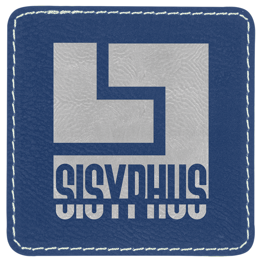 Blue/Silver 3" x 3" Square Laserable Leatherette Patch with Adhesive