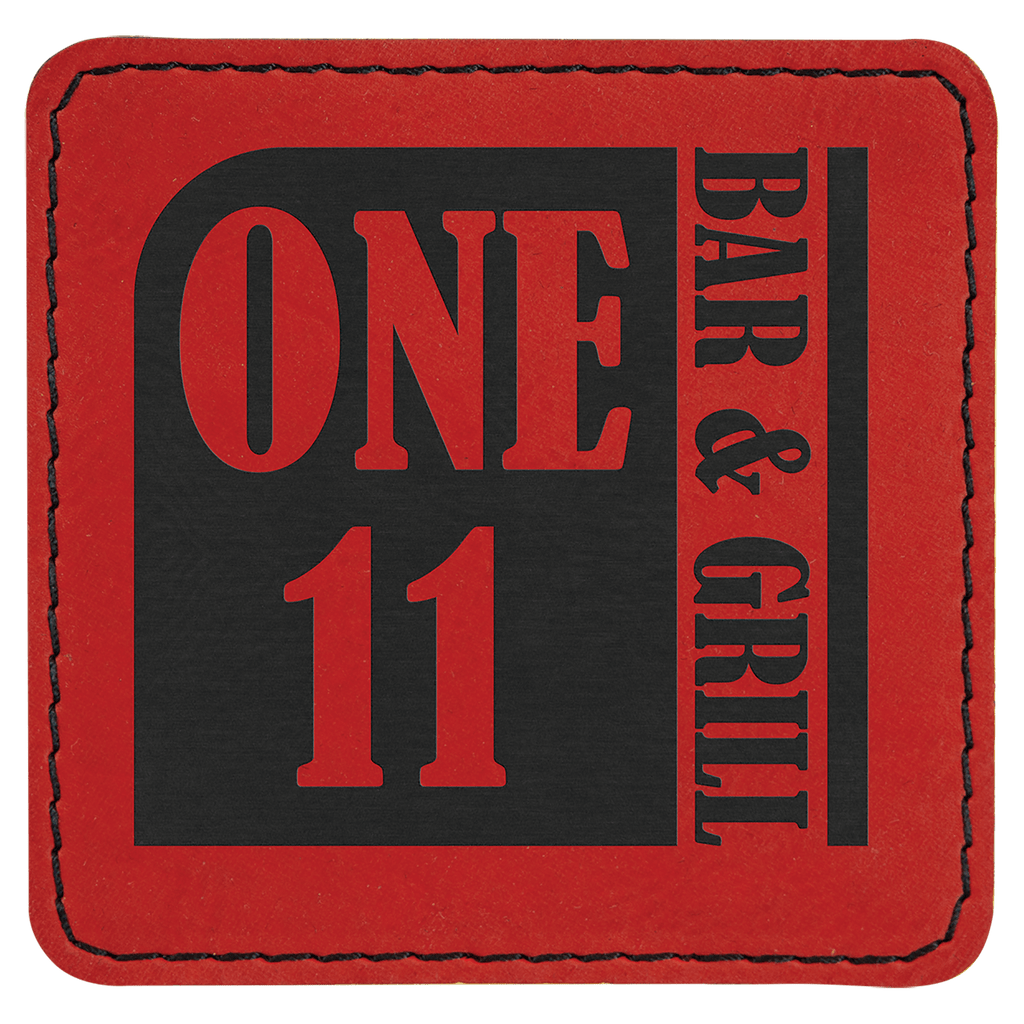 Red 3" x 3" Square Laserable Leatherette Patch with Adhesive