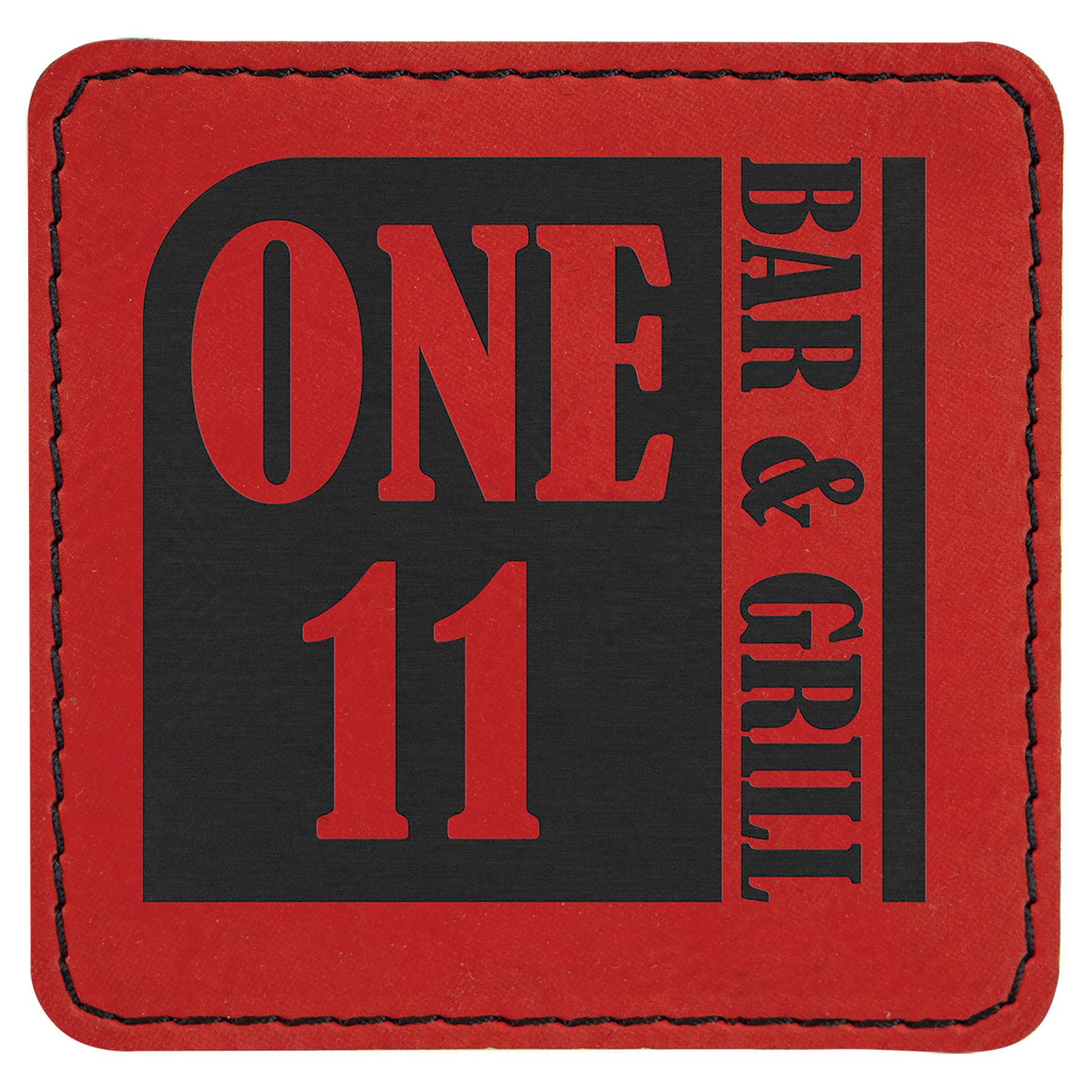 Red 3" x 3" Square Laserable Leatherette Patch with Adhesive
