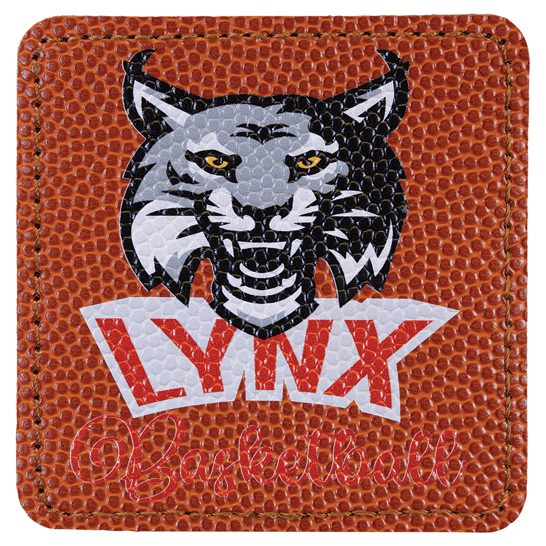 3" x 3" Square Basketball Laserable Leatherette Patch with Adhesive