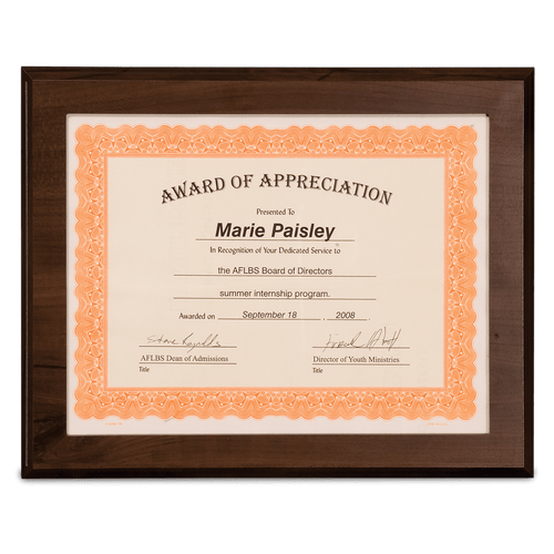 13" x 10 1/2" Cherry Finish Slide-In Frame Plaque with 11" x 8 1/2" Window