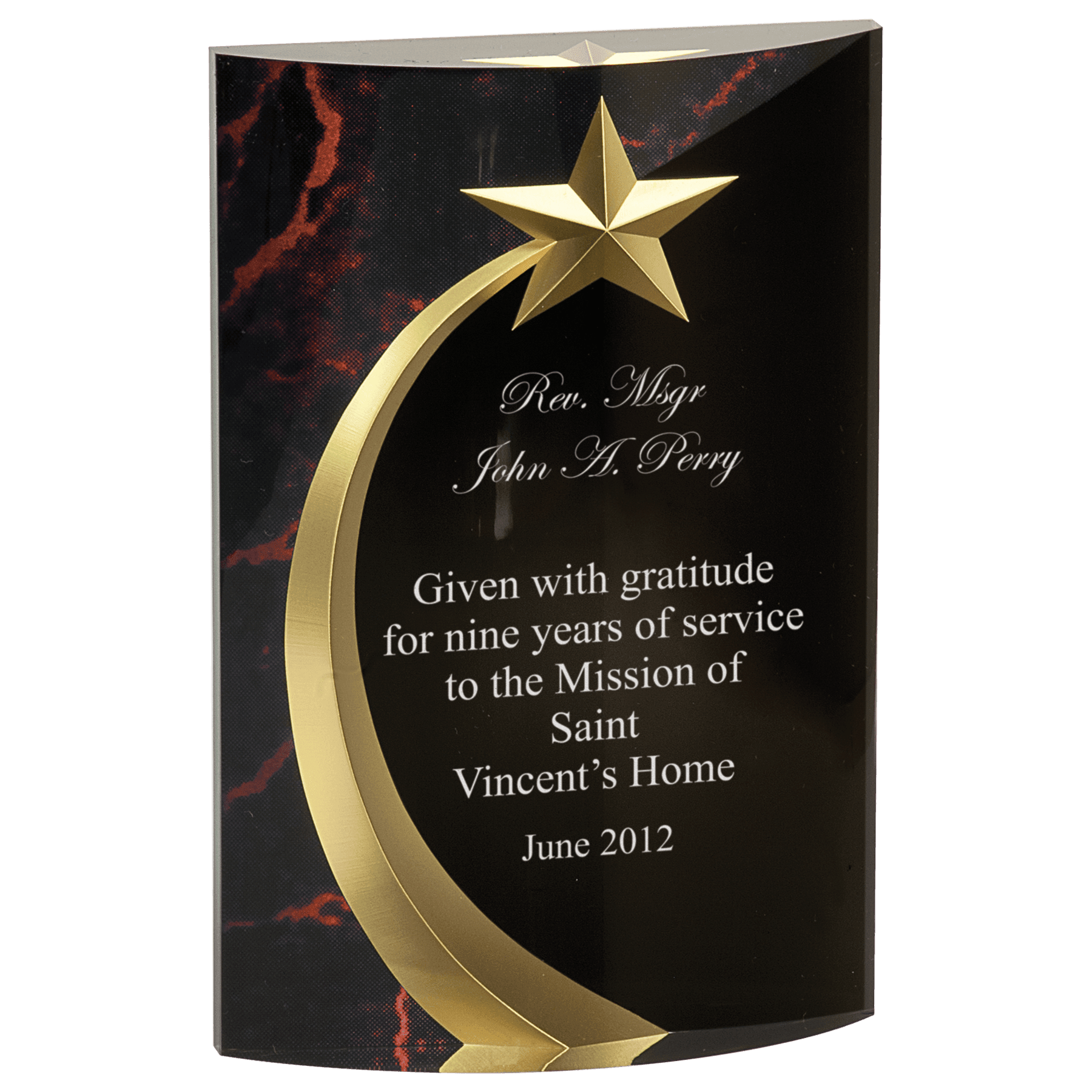 Red 6 3/4" Marble Rounded Shooting Star Acrylic