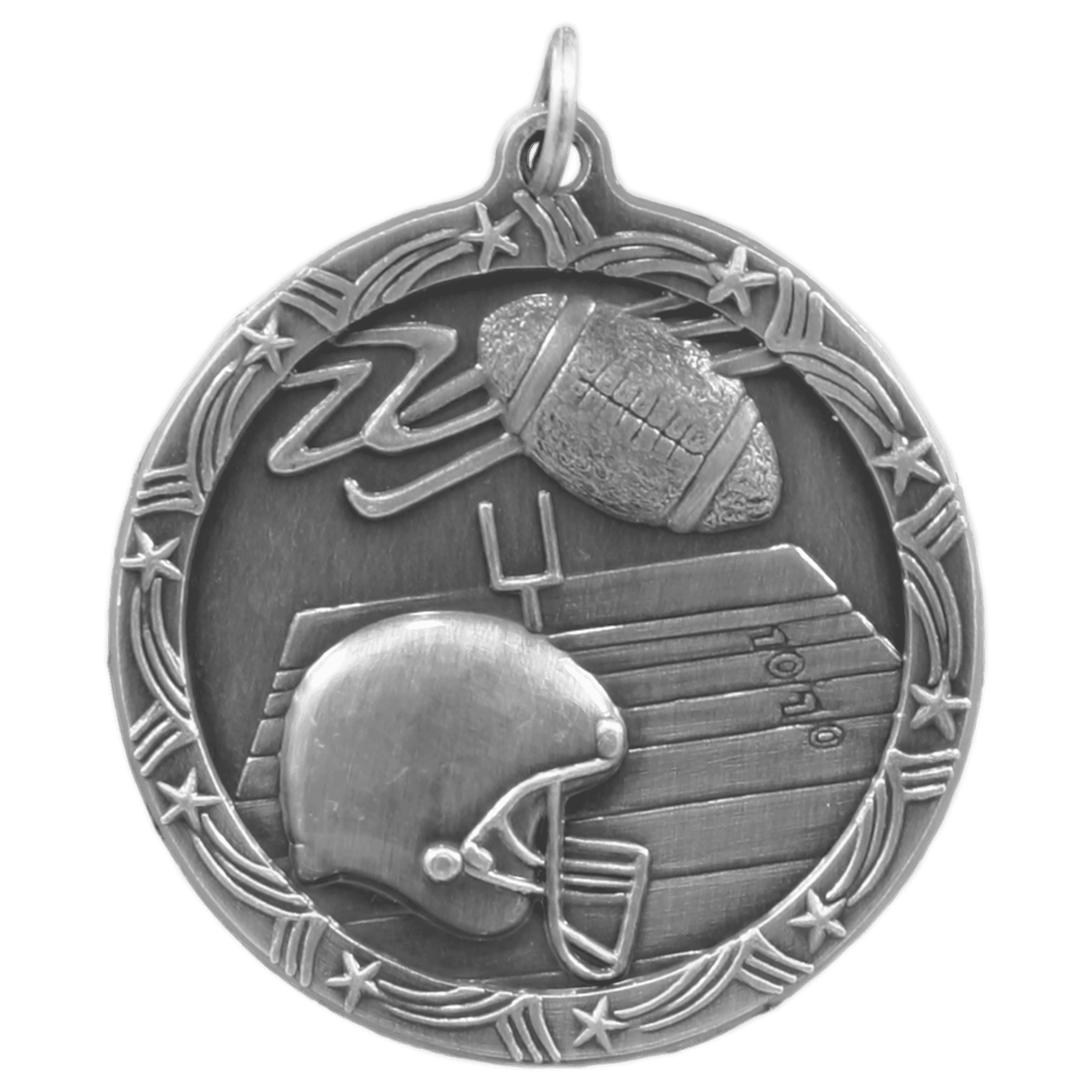 Antique Silver 1 3/4" Football Shooting Star Medal