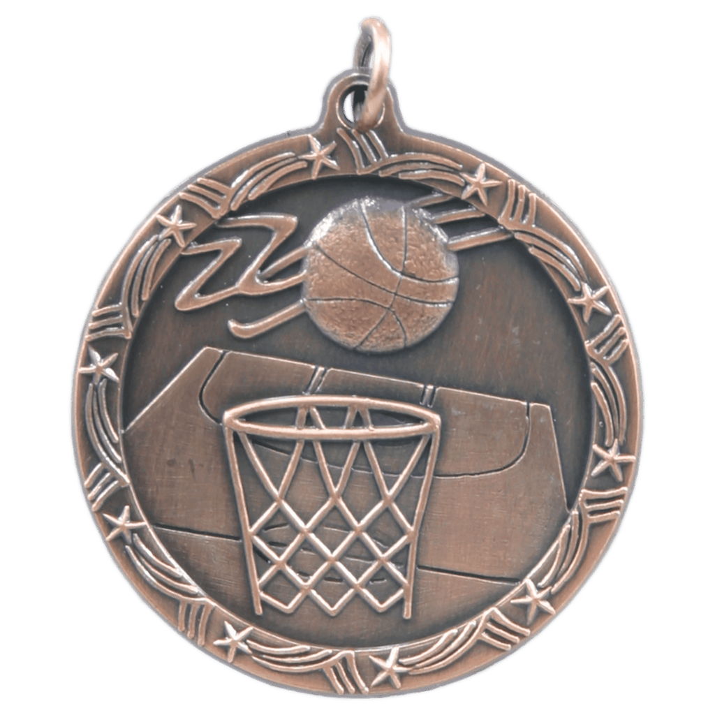 Antique Bronze 1 3/4" Basketball Shooting Star Medal