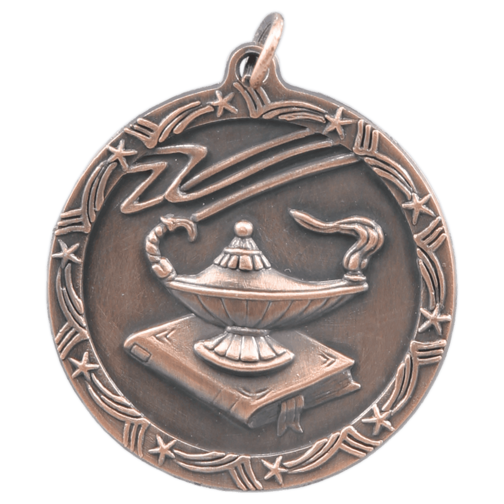 Antique Bronze 1 3/4" Lamp of Knowledge Shooting Star Medal