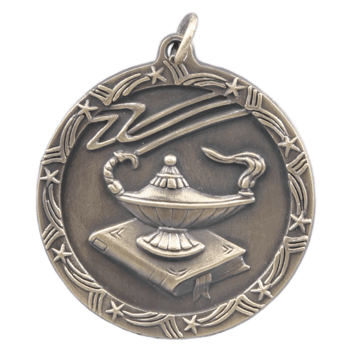 Antique Gold 1 3/4" Lamp of Knowledge Shooting Star Medal