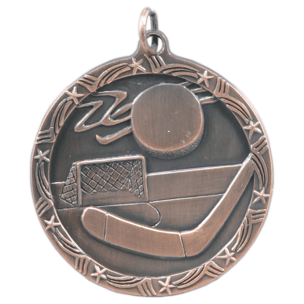 Antique Bronze 1 3/4" Hockey Shooting Star Medal