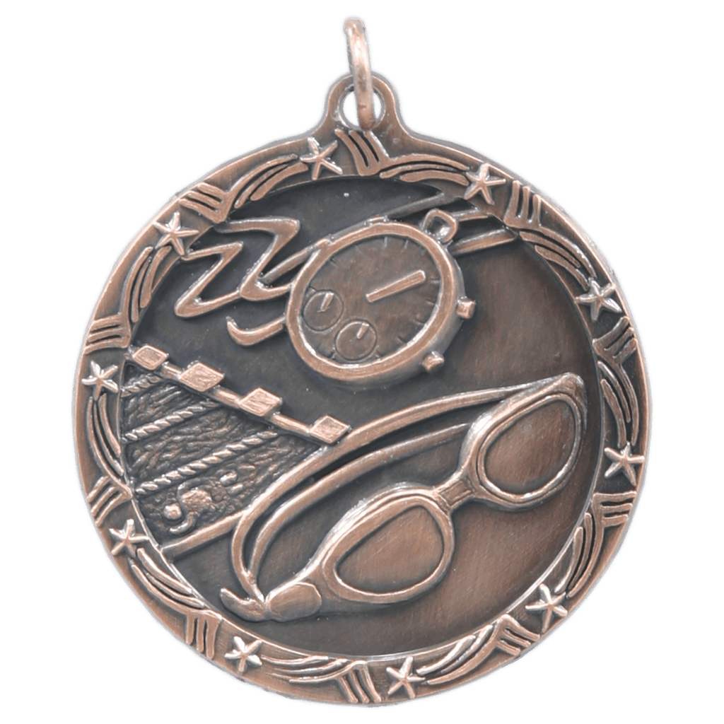 Antique Bronze 1 3/4" Swimming Shooting Star Medal