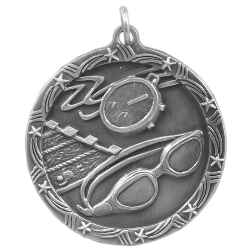 Antique Silver 1 3/4" Swimming Shooting Star Medal