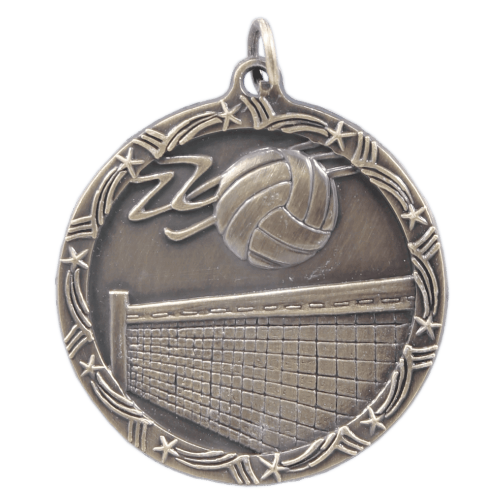 Antique Gold 1 3/4" Volleyball Shooting Star Medal