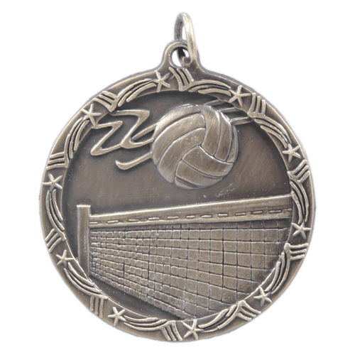 Antique Gold 1 3/4" Volleyball Shooting Star Medal