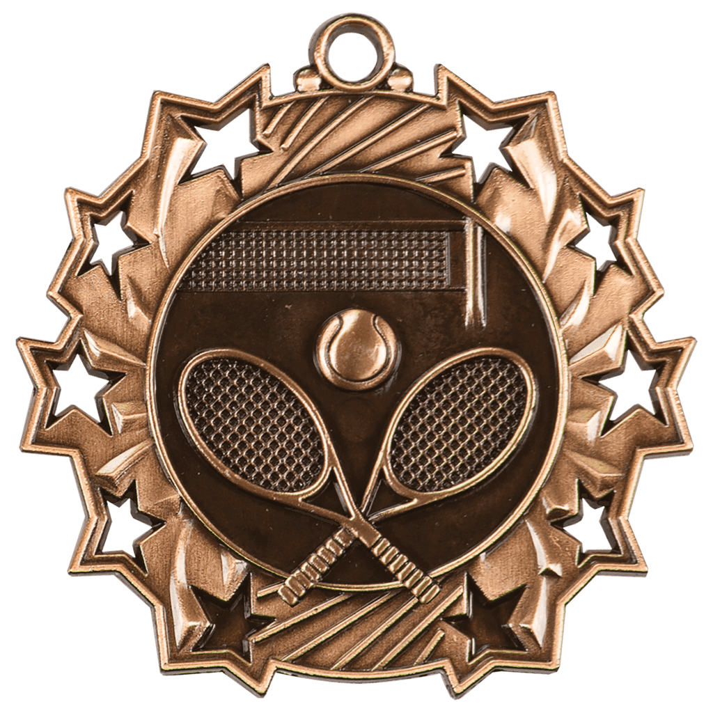 Antique Bronze 2 1/4" Tennis Ten Star Medal
