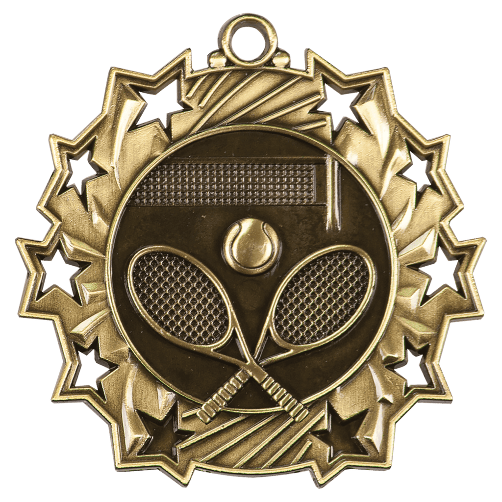 Antique Gold 2 1/4" Tennis Ten Star Medal